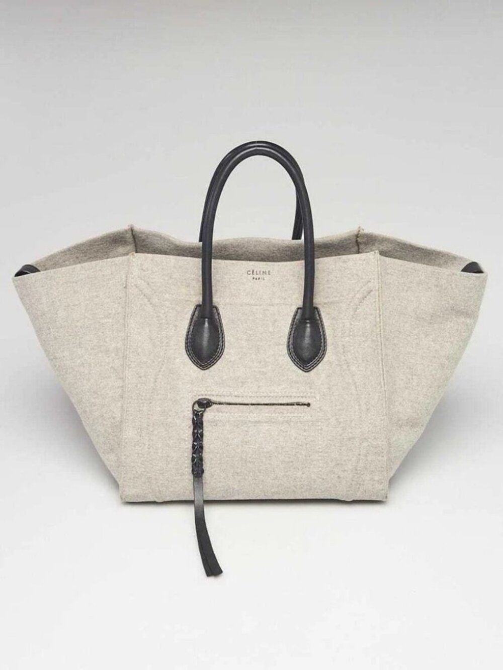 Celine Grey Felted Wool Black Leather Phantom Bag